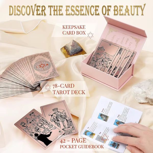 Pink Foil Tarot Cards Deck, 78 Card Gift Set with Guidebook, Storage Bag & Magnetic Closure Box, Handcrafted Gift for Her