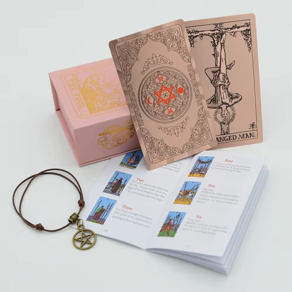 Pink Foil Tarot Cards Deck, 78 Card Gift Set with Guidebook, Storage Bag & Magnetic Closure Box, Handcrafted Gift for Her