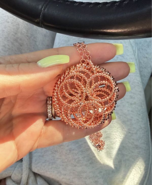 Handmade Pure Copper Tensor Weave Necklace -Flower of Life Pendant