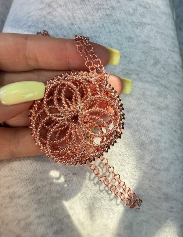 Handmade Pure Copper Tensor Weave Necklace -Flower of Life Pendant