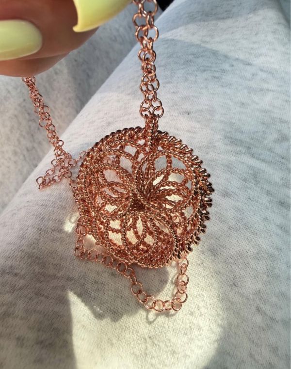 Handmade Pure Copper Tensor Weave Necklace -Flower of Life Pendant